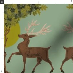 Various Fabrics By The Yard Or Fat Quarter Woodland Nature Mint Green Vintage Style Animals Woods Trees Botanical Whimsical Custom Printed Fabric By Spoonflower -Michaels Shop 1153002944245640608