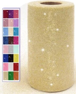 Glitter Gold Tulle Fabric Rolls