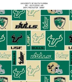 Sykel Enterprises-University Of South Florida Fleece Fabric-USF Bulls Geometric Fleece Blanket Fabric-Sold By The Yard