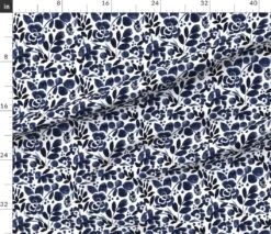 Various Fabrics By The Yard Or Fat Quarter Navy Floral Watercolor Blue Vintage Custom Printed Fabric By Spoonflower