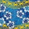 1 Pieces Plumeria Double Border Polyester Sarong, Tropical Beach Wrap 70" X 44.5" Blue