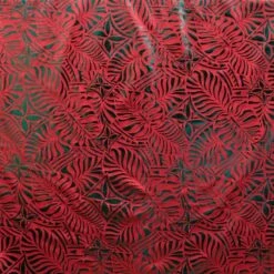 1 Yard Monstera Leaf Tiara Fabric, Foil Print Polyester, 36in L X 60in W Red & Green