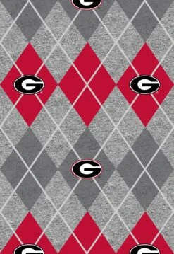 Sykel Enterprises-University Of Georgia Fleece Fabric-Georgia Bulldogs Heather Argyle Fleece Blanket Fabric-Sold By The Yard