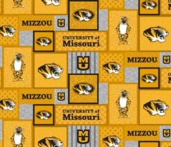 Sykel Enterprises-University Of Missouri Fleece Fabric-Missouri Tigers College Patch Fleece Blanket Fabric-Sold By The Yard