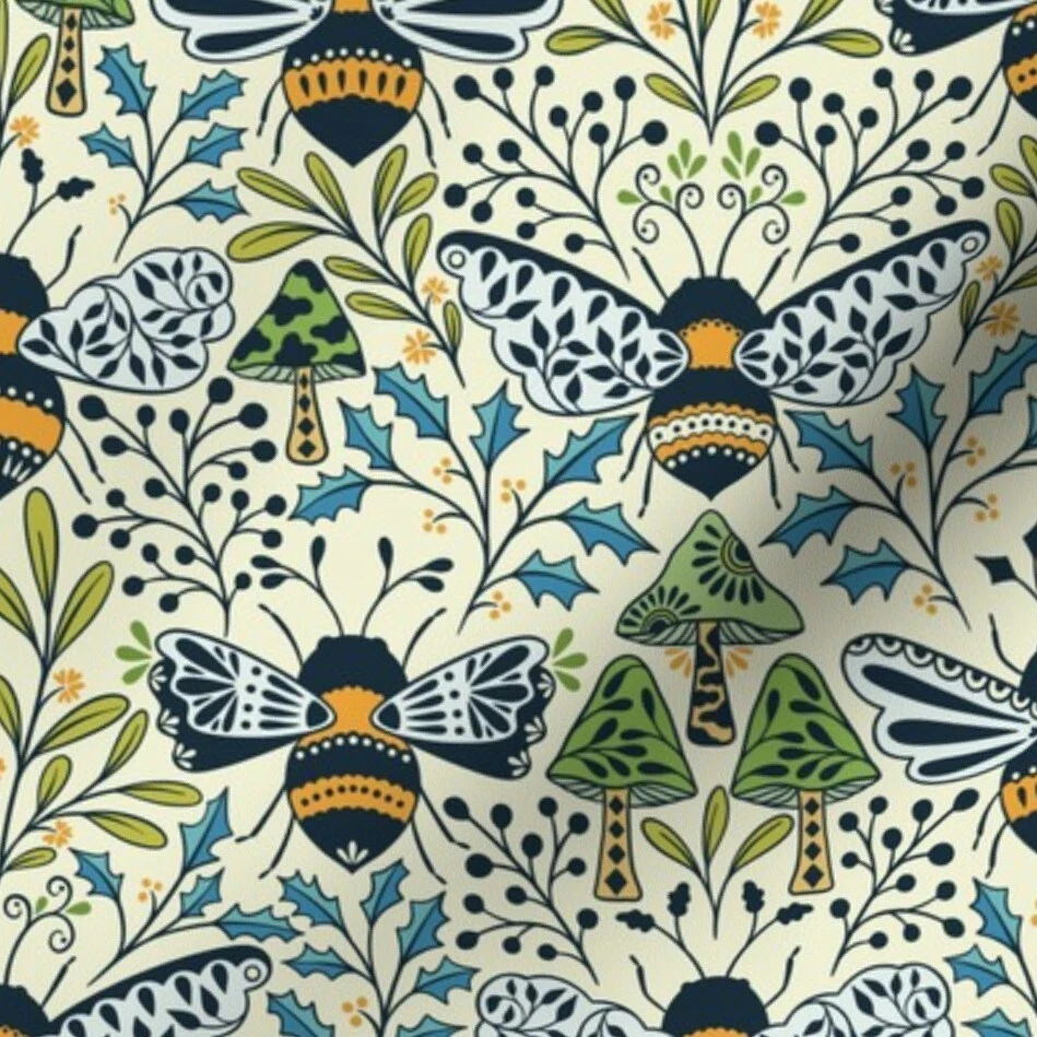 Various Fabrics by the Yard or Fat Quarter Mushroom Botanical Bumblebee Pollinator Medium Scale Blue Green Gold Custom Printed Fabric by Spoonflower Various Fabrics By The Yard Or Fat Quarter Mushroom Botanical Bumblebee Pollinator Medium Scale Blue Green Gold Custom Printed Fabric By Spoonflower -Michaels Shop 2306329542255367072