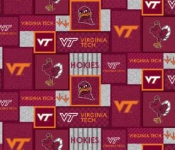 Sykel Enterprises-Virginia Tech Fleece Fabric-Virginia Tech Hokies College Patch Fleece Blanket Fabric-Sold By The Yard