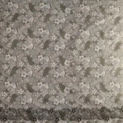 1 Yard Polyensian Hibiscus & Plumeria Flowers Traditional Tattoo Single Border Fabric 45 Inch Width Grey