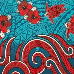 Hibiscus Turtles Waves Polyester Sarong 72" L X 45" W Teal -Michaels Shop 318322670314416 1