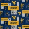 Sykel Enterprises-West Virginia University Fleece Fabric-West Virginia Mountaineers College Patch Fleece Blanket Fabric-Sold By The Yard