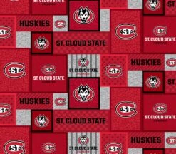 Sykel Enterprises-St. Cloud State University Fleece Fabric-St. Cloud Huskies College Patch Fleece Blanket Fabric-Sold By The Yard