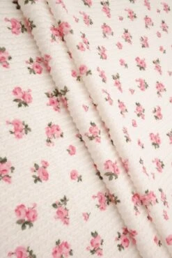 1 Yard Double Knit Cozy Digital Ditsy Printed Fabric Soft Stretch Knit 56/57 Inch Wide IVORY/ROSE