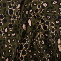 1 Yard Dark Olive Green Silk Charmeuse Print Animal Spots Made In Italy 53" Width