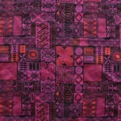 1 Yard Traditional Polynesian Tapa Design Fabric, 100% Polyester, 60 Inches Width Fuchsia