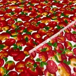 1 Yard Apple Print Poly Cotton Fabric 58" Wide Soft Material For Apparel & Accessories White