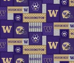 Sykel Enterprises-University Of Washington Fleece Fabric-Washington Huskies College Patch Fleece Blanket Fabric-Sold By The Yard