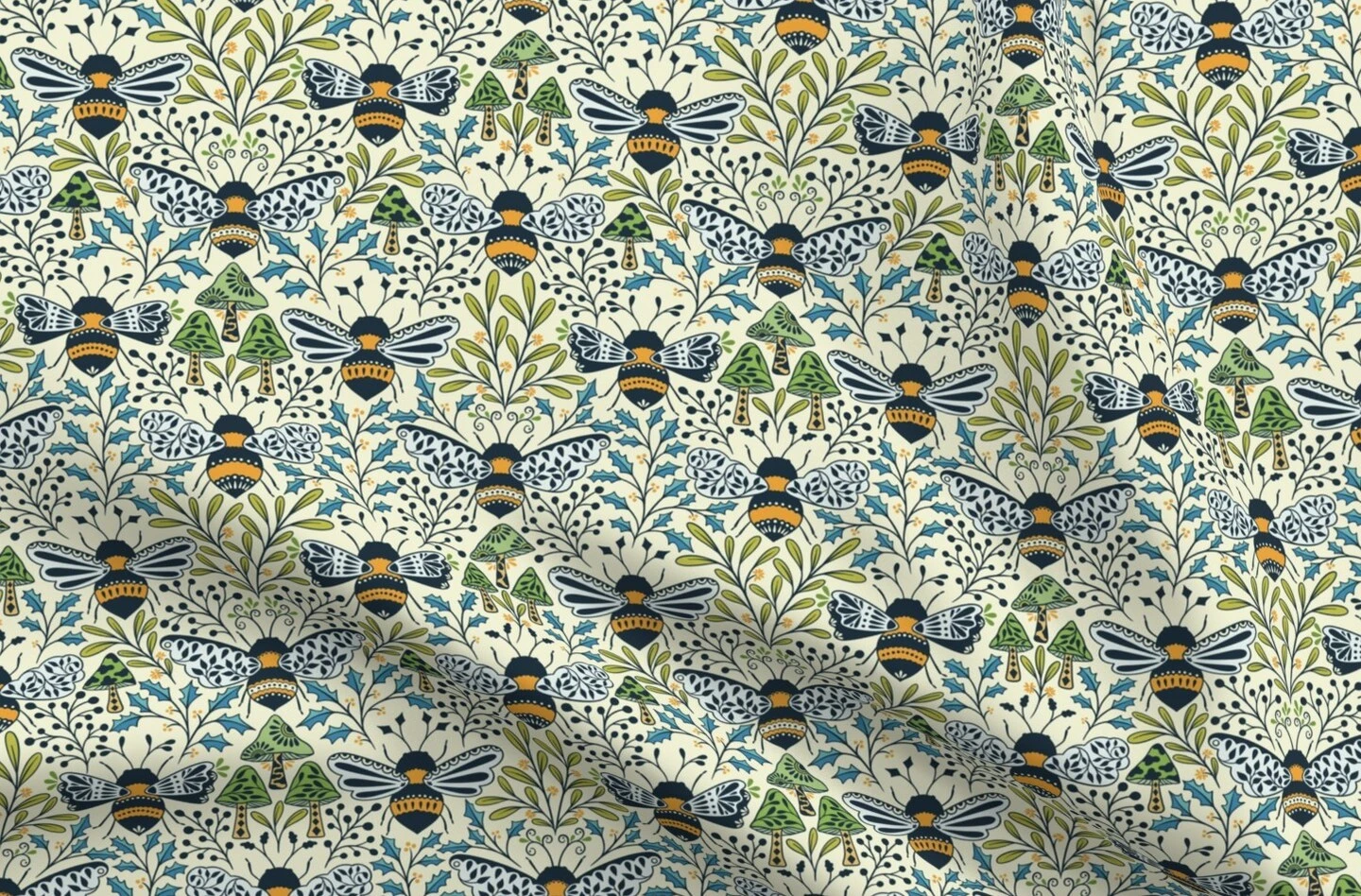 Various Fabrics by the Yard or Fat Quarter Mushroom Botanical Bumblebee Pollinator Medium Scale Blue Green Gold Custom Printed Fabric by Spoonflower Various Fabrics By The Yard Or Fat Quarter Mushroom Botanical Bumblebee Pollinator Medium Scale Blue Green Gold Custom Printed Fabric By Spoonflower -Michaels Shop 6917816448146396064