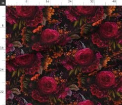 Various Fabrics By The Yard Or Fat Quarter Moody Floral Gothic Flower Maximalist Bouquet Dark Red English Rose Nostalgic Large Scale Custom Printed Fabric By Spoonflower -Michaels Shop 8083189001904 2