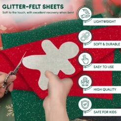 FabricLA | 9x12 Inches Glitter Acrylic Felt Fabric Sheets | 1.6mm Thick 5 Pieces Green -Michaels Shop 98692895311504 1